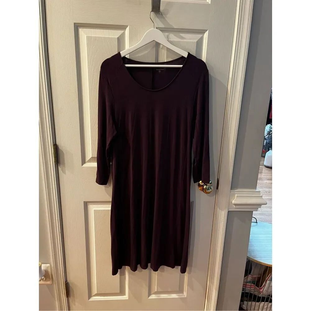 Garnet Hill Dark Plum Stretchy Sheath Dress sz L EUC